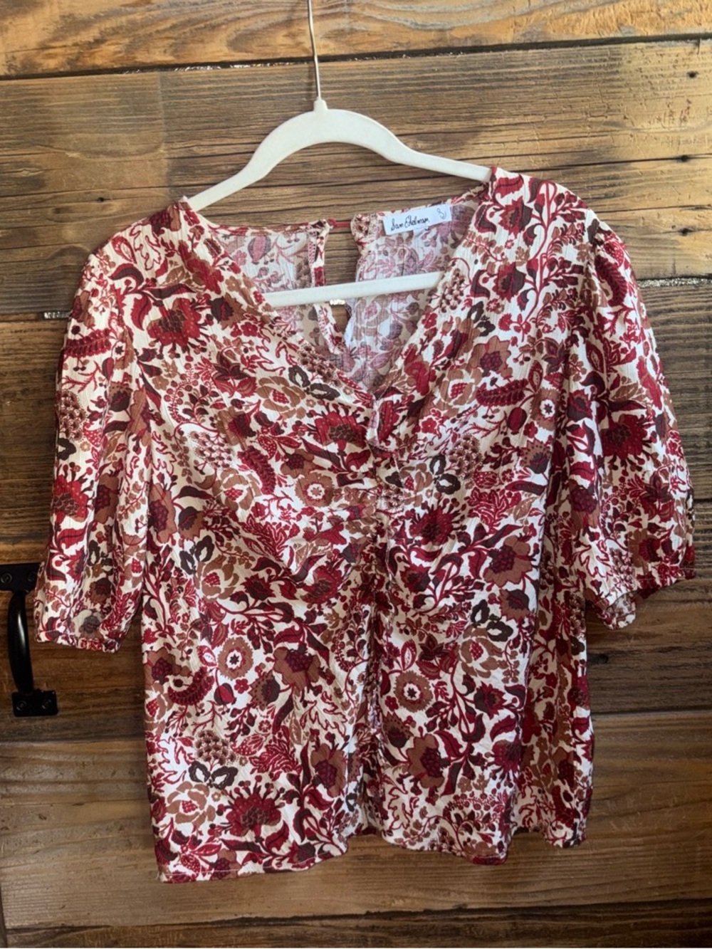Sam Edelman Red Floral V-Neck Blouse